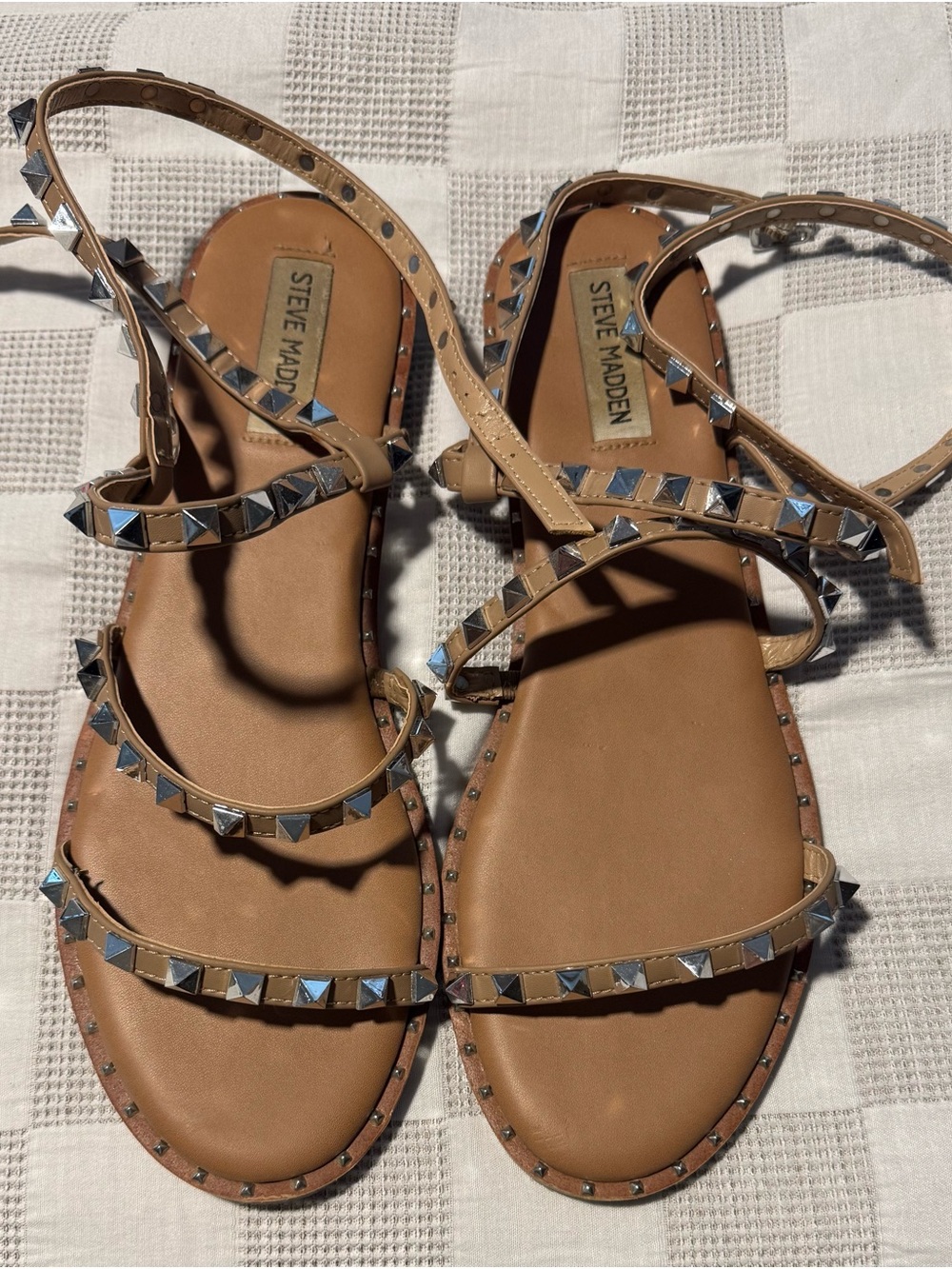 Steve Madden Tan Pyramid Studded Gladiator Sandals